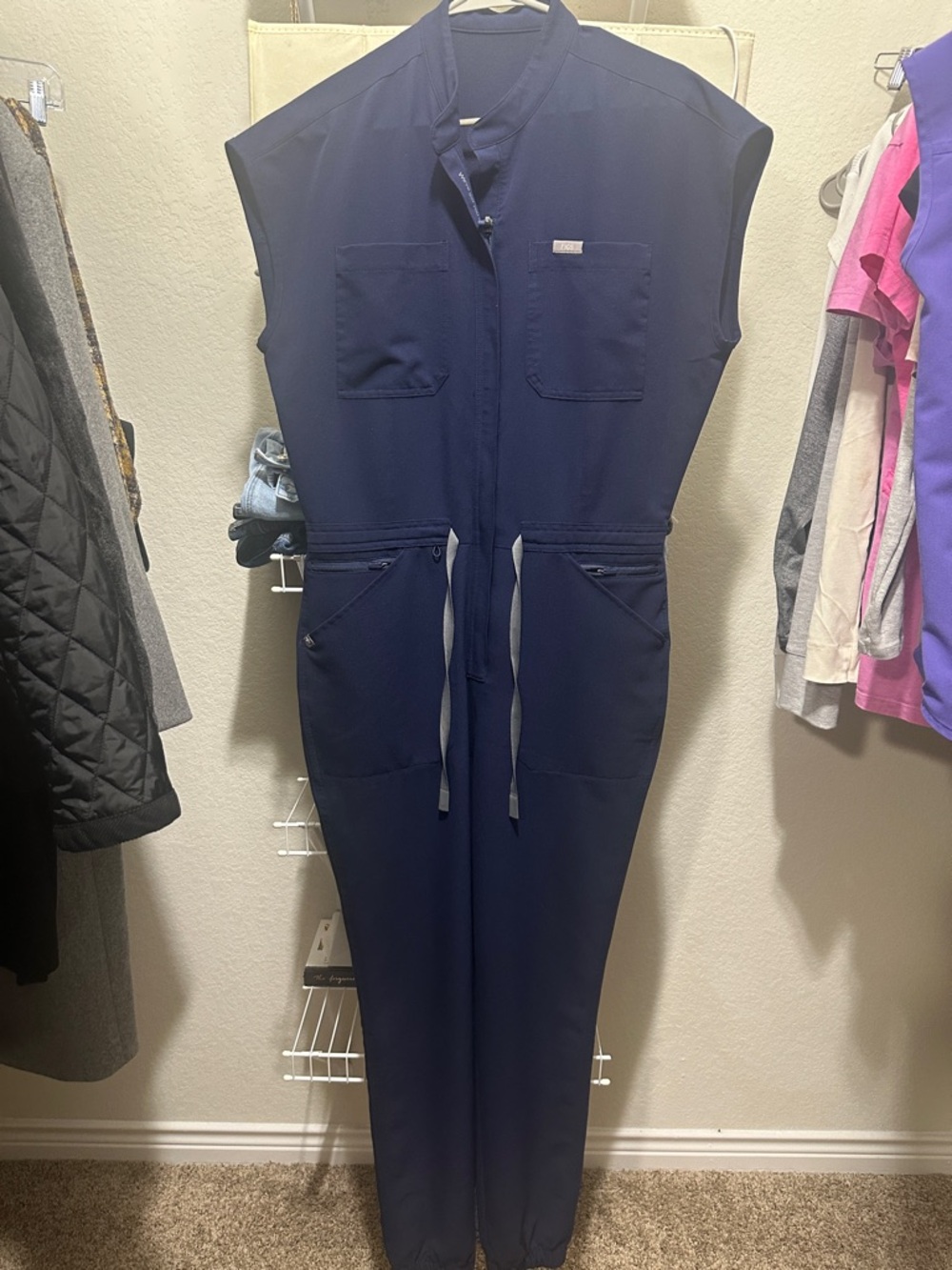 Figs Rafaela Navy Cap-Sleeve Cargo Jumpsuit - Picture 2 of 7